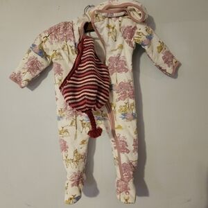 Burts Bees Baby Deer Print Hooded Onesie Zip Organic Cotton GAP Winter Hat